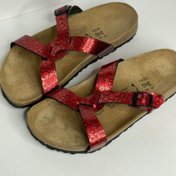 Birkenstock Shoes - Birkenstocks Red Snakeprint Sandals‎